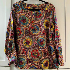 Talbots Floral Mandala Design Tunic‎ in Vibrant Jewel Tones Size 16WP